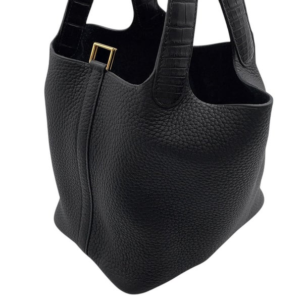 エルメス ハンドバッグ ピコタンロックPM タッチ ブラック/ゴールド金具 トリヨンクレマンス/アリゲーターマット Y刻印 黒