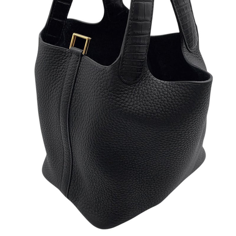 エルメス ハンドバッグ ピコタンロックPM タッチ ブラック/ゴールド金具 トリヨンクレマンス/アリゲーターマット Y刻印 黒