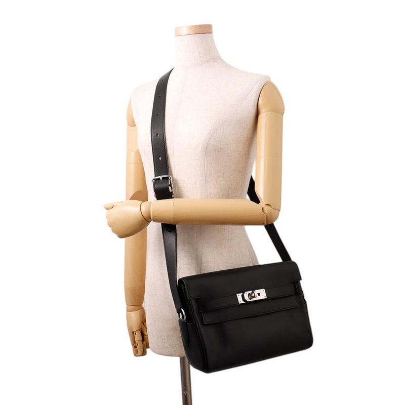 エルメス ケリーメッセンジャーPM ブラック/シルバー金具 エバーグレイン K刻印 HERMES メンズ 黒