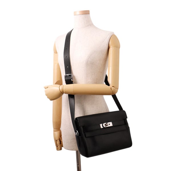 エルメス ケリーメッセンジャーPM ブラック/シルバー金具 エバーグレイン K刻印 HERMES メンズ 黒