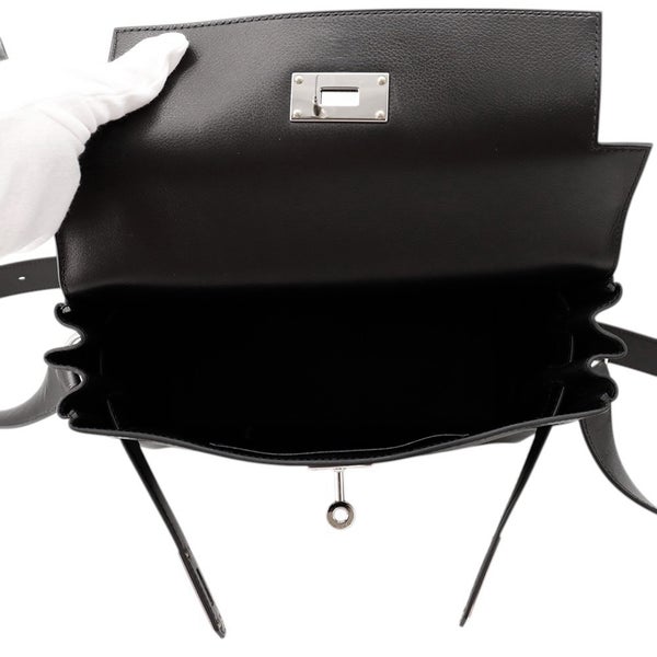 エルメス ケリーメッセンジャーPM ブラック/シルバー金具 エバーグレイン K刻印 HERMES メンズ 黒