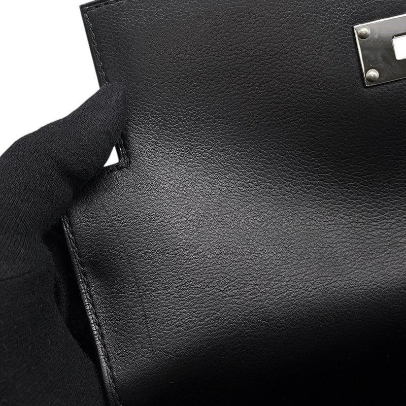 エルメス ケリーメッセンジャーPM ブラック/シルバー金具 エバーグレイン K刻印 HERMES メンズ 黒