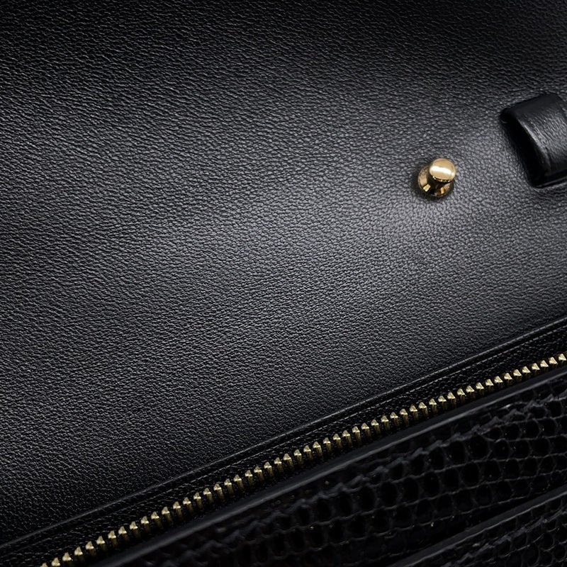 エルメス 長財布 コンスタンス トゥーゴー ロング ブラック/ゴールド金具 リザードシャイン U刻印 財布 黒