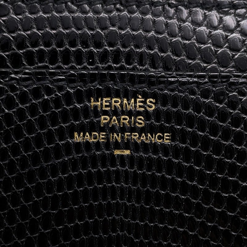 エルメス 長財布 コンスタンス トゥーゴー ロング ブラック/ゴールド金具 リザードシャイン U刻印 財布 黒