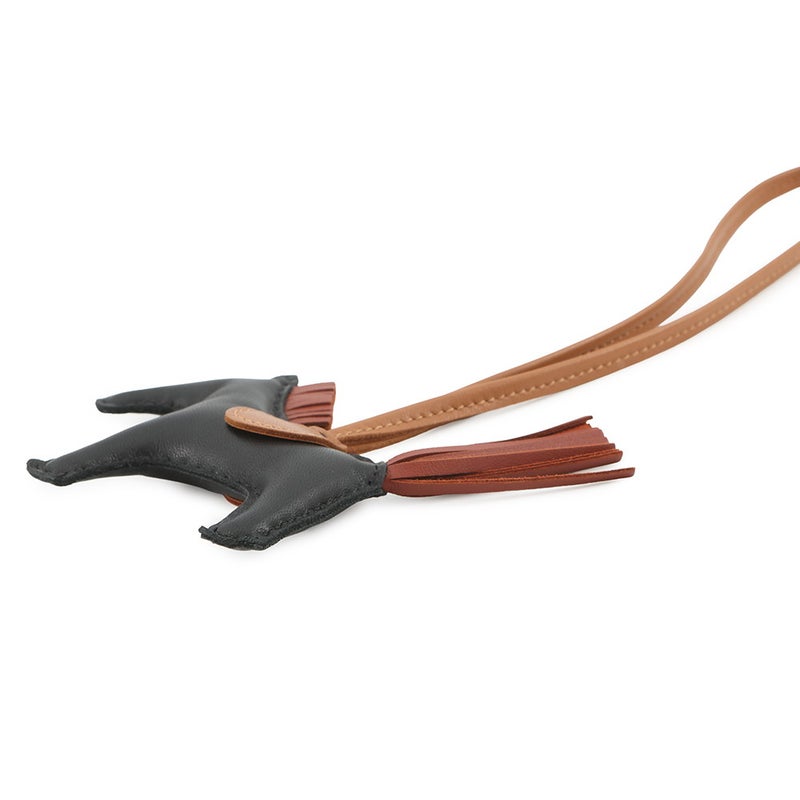 エルメス バッグチャーム ロデオ PM ブラック/シエンヌ/ゴールド ラムスキン W刻印 黒