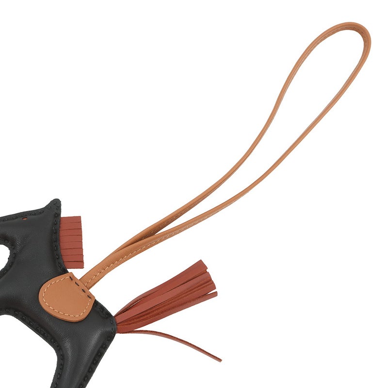 エルメス バッグチャーム ロデオ PM ブラック/シエンヌ/ゴールド ラムスキン W刻印 黒