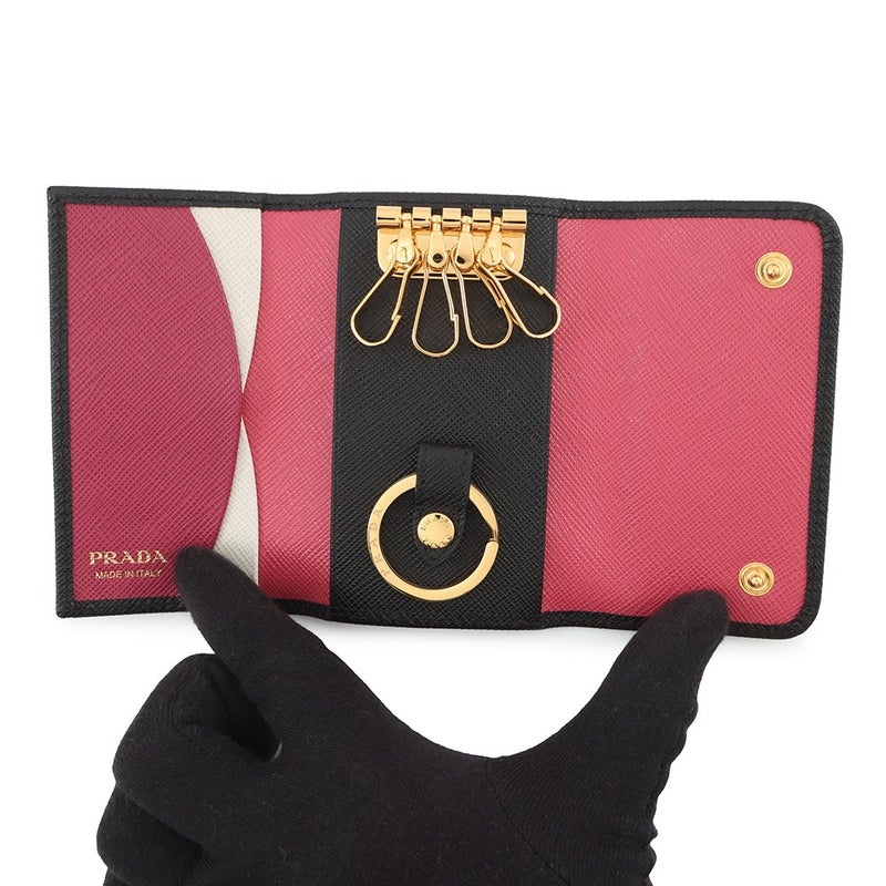 プラダ 4連キーケース マルチカラー キーケース サフィアーノレザー 1PG004 PRADA キーリング付き 黒