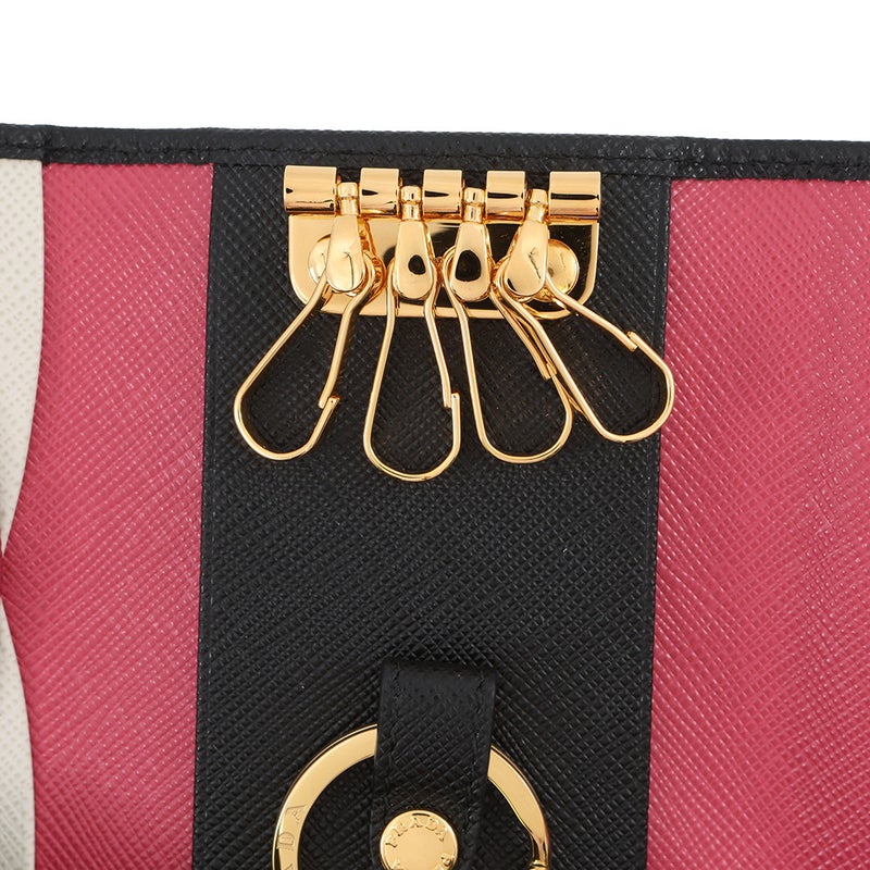 プラダ 4連キーケース マルチカラー キーケース サフィアーノレザー 1PG004 PRADA キーリング付き 黒