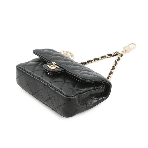 シャネル バッグチャーム ココマーク マトラッセ ミニバッグ ラムスキン AP4760 CHANEL ミニポーチ 小物入れ 黒