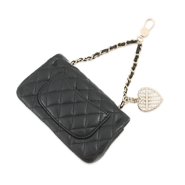シャネル バッグチャーム ココマーク マトラッセ ミニバッグ ラムスキン AP4760 CHANEL ミニポーチ 小物入れ 黒