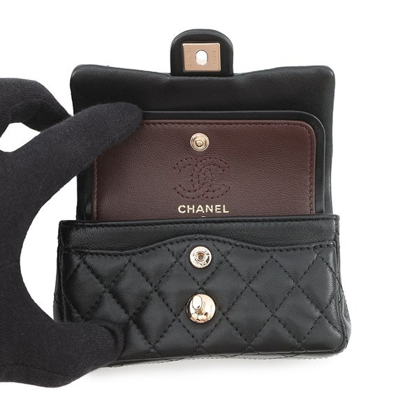 シャネル バッグチャーム ココマーク マトラッセ ミニバッグ ラムスキン AP4760 CHANEL ミニポーチ 小物入れ 黒