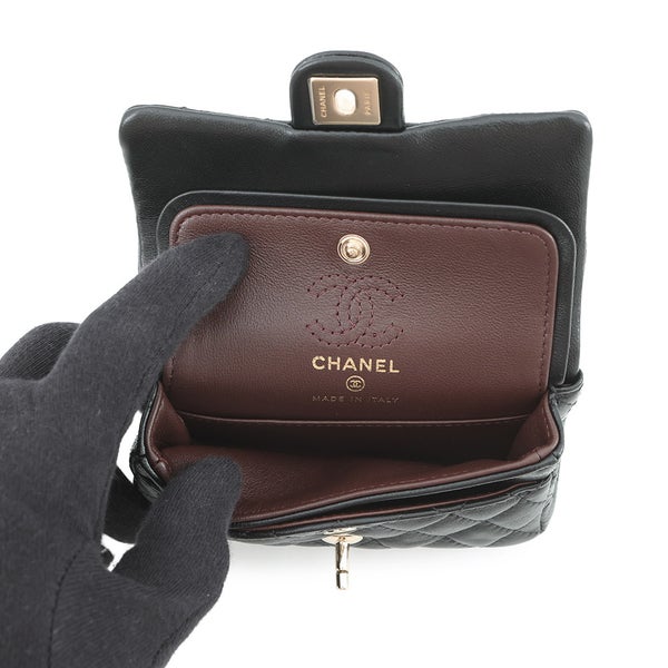 シャネル バッグチャーム ココマーク マトラッセ ミニバッグ ラムスキン AP4760 CHANEL ミニポーチ 小物入れ 黒