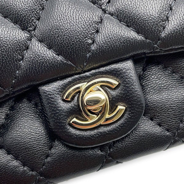 シャネル バッグチャーム ココマーク マトラッセ ミニバッグ ラムスキン AP4760 CHANEL ミニポーチ 小物入れ 黒