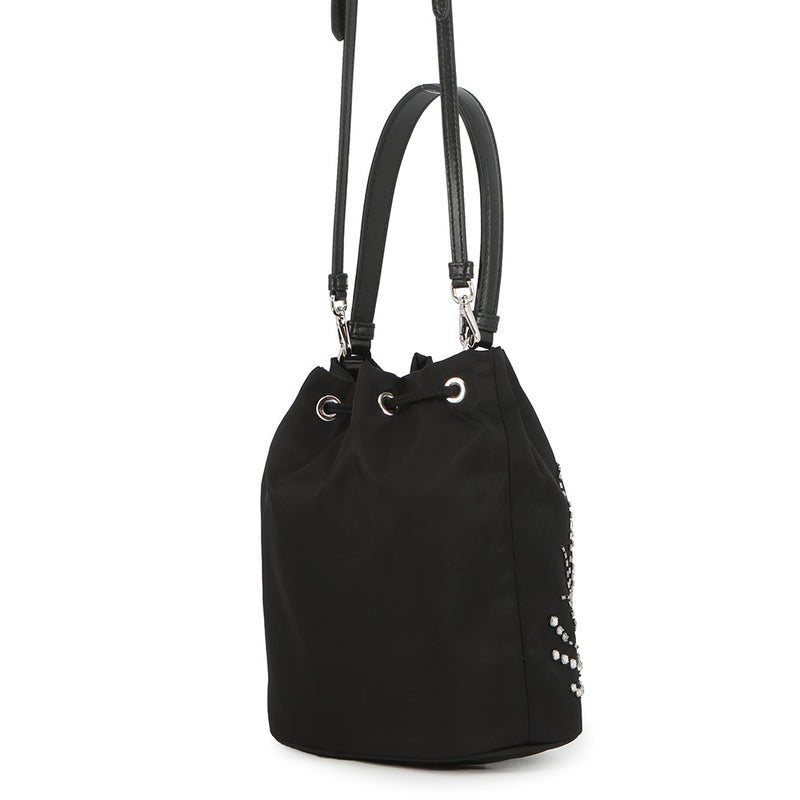 プラダ ハンドバッグ 巾着バッグ ラインストーン スタッズ ビーズ ナイロン 1BE067 PRADA 2ｗayショルダーバッグ 黒