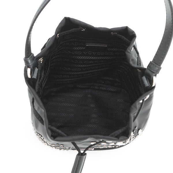 プラダ ハンドバッグ 巾着バッグ ラインストーン スタッズ ビーズ ナイロン 1BE067 PRADA 2ｗayショルダーバッグ 黒