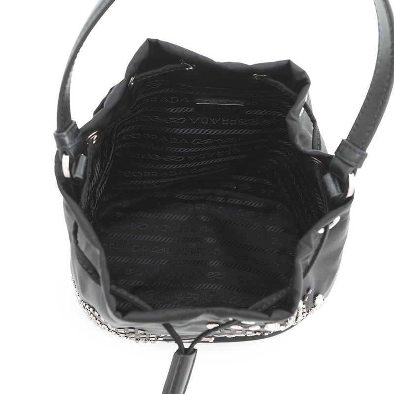 プラダ ハンドバッグ 巾着バッグ ラインストーン スタッズ ビーズ ナイロン 1BE067 PRADA 2ｗayショルダーバッグ 黒