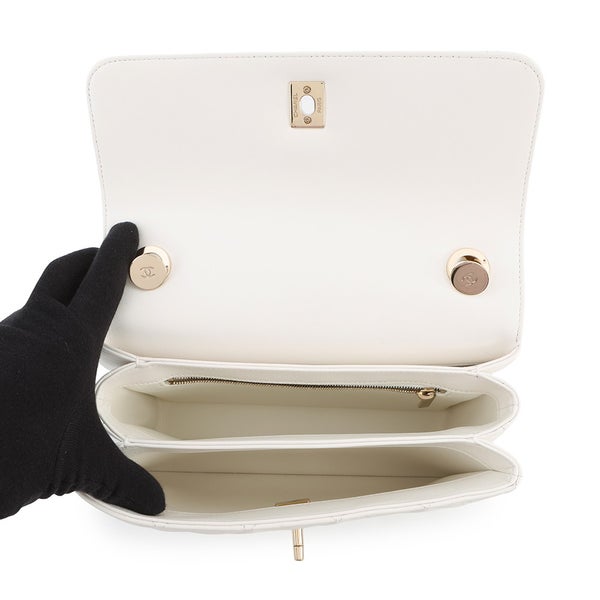 シャネル ハンドバッグ ココマーク マトラッセ トップハンドル ラムスキン A92236 CHANEL 2way チェーンショルダー 白