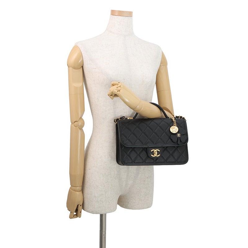 シャネル チェーンショルダーバッグ マトラッセ ココマーク トップハンドル キャビアスキンAS3653 CHANEL 黒