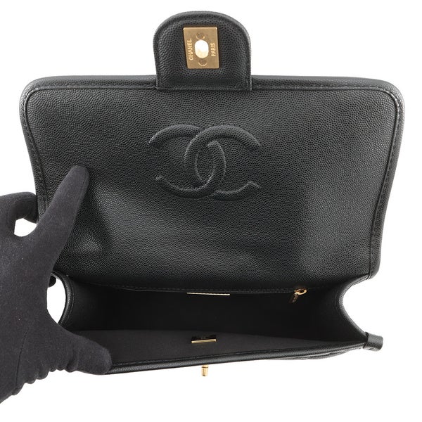 シャネル チェーンショルダーバッグ マトラッセ ココマーク トップハンドル キャビアスキンAS3653 CHANEL 黒