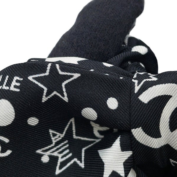 シャネル シュシュ リボン 星柄 ロゴ シルク AAA746 CHANEL ヘアアクセサリー 黒