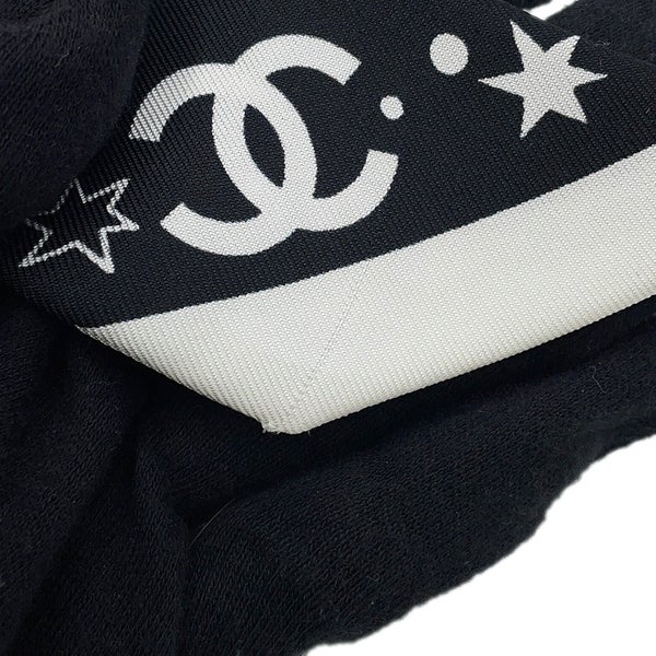 シャネル シュシュ リボン 星柄 ロゴ シルク AAA746 CHANEL ヘアアクセサリー 黒