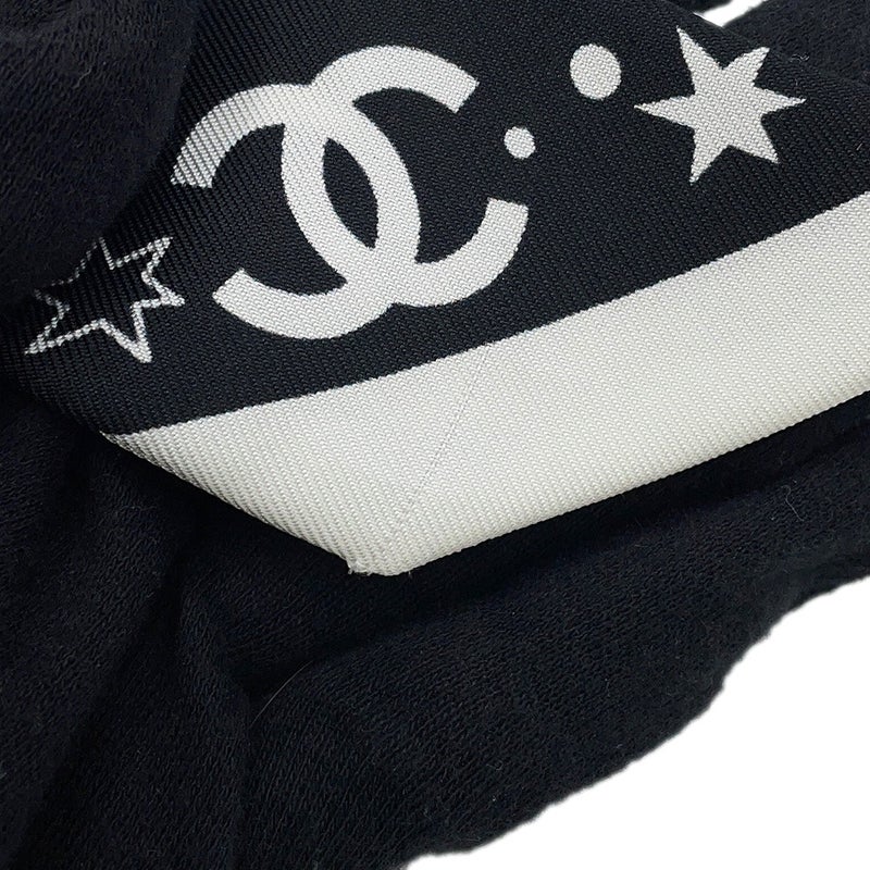 シャネル シュシュ リボン 星柄 ロゴ シルク AAA746 CHANEL ヘアアクセサリー 黒