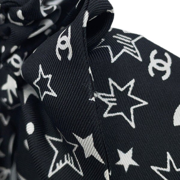 シャネル シュシュ リボン 星柄 ロゴ シルク AAA746 CHANEL ヘアアクセサリー 黒