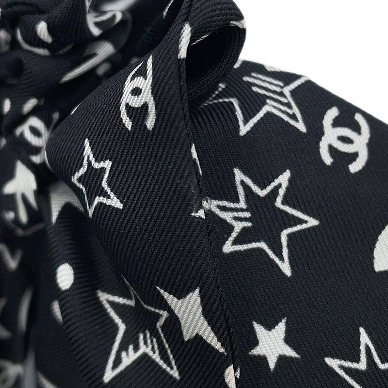 シャネル シュシュ リボン 星柄 ロゴ シルク AAA746 CHANEL ヘアアクセサリー 黒