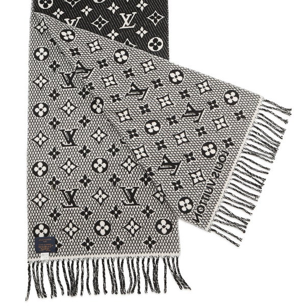 ルイヴィトン マフラー エシャルプ LVトゥジュール シルク/カシミヤ M77406 LOUIS VUITTON ストール モノグラム 黒 ブラック
