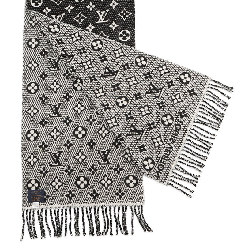 ルイヴィトン マフラー エシャルプ LVトゥジュール シルク/カシミヤ M77406 LOUIS VUITTON ストール モノグラム 黒 ブラック