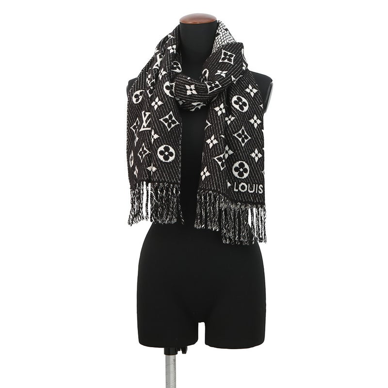 ルイヴィトン マフラー エシャルプ LVトゥジュール シルク/カシミヤ M77406 LOUIS VUITTON ストール モノグラム 黒 ブラック