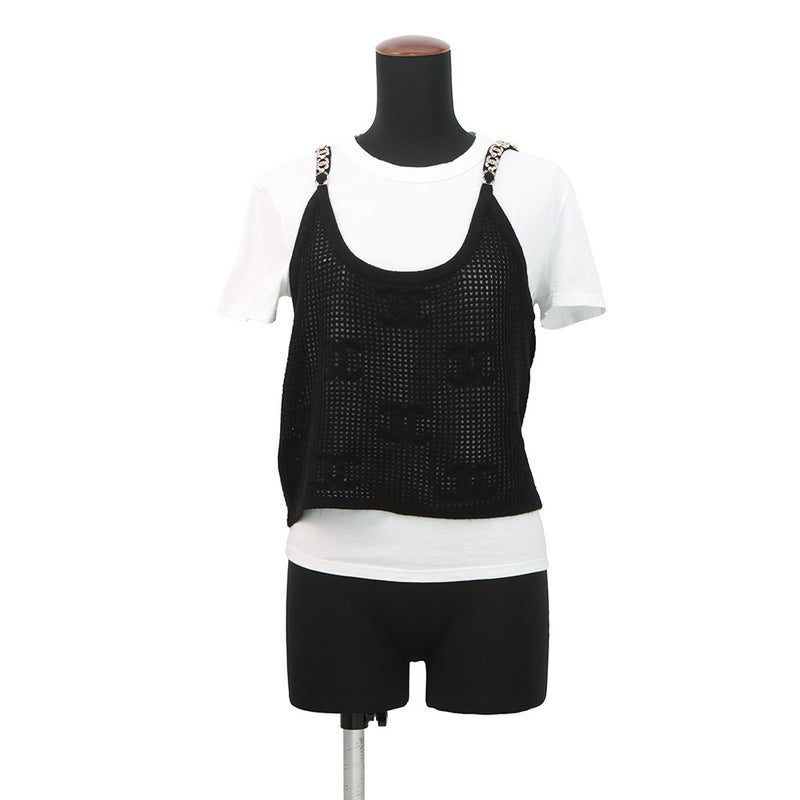 シャネル Ｔシャツ ココマーク ビスチェ 重ね着 レディースサイズM P72150 CHANEL 白 黒