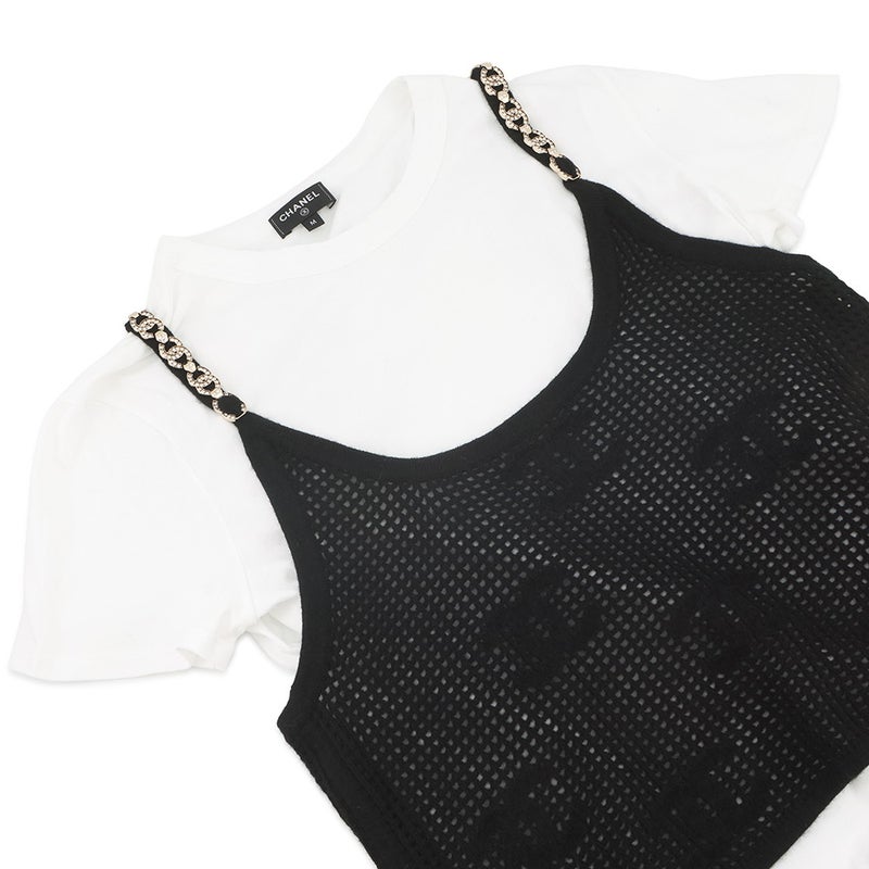 シャネル Ｔシャツ ココマーク ビスチェ 重ね着 レディースサイズM P72150 CHANEL 白 黒