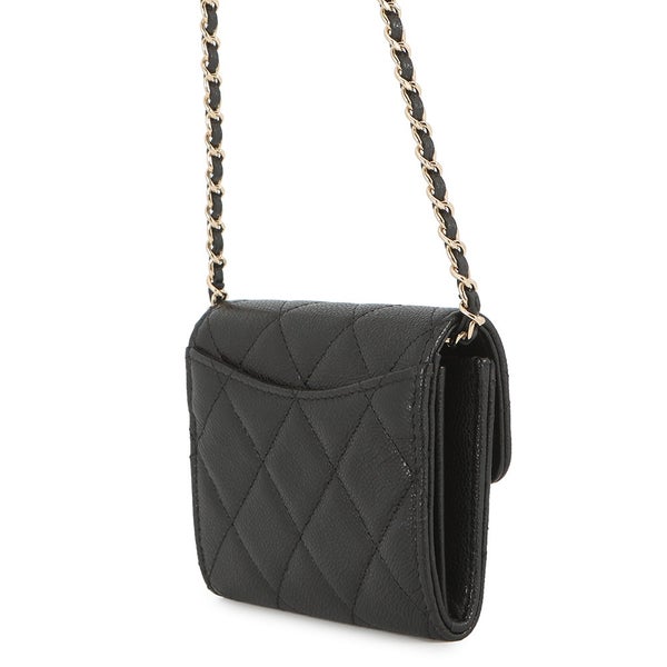 シャネル チェーンウォレット マトラッセ ココマーク カードケース ミニ キャビアスキン AP0238 CHANEL 財布 黒
