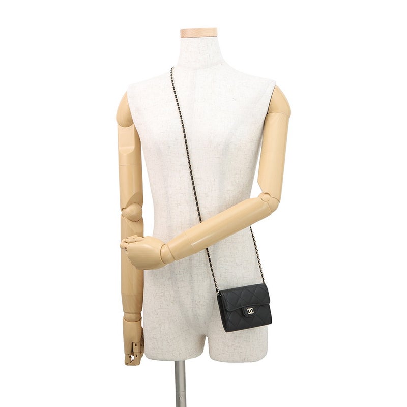 シャネル チェーンウォレット マトラッセ ココマーク カードケース ミニ キャビアスキン AP0238 CHANEL 財布 黒