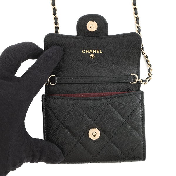 シャネル チェーンウォレット マトラッセ ココマーク カードケース ミニ キャビアスキン AP0238 CHANEL 財布 黒