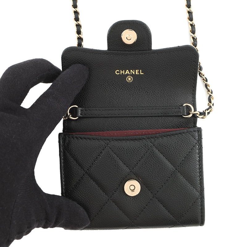 シャネル チェーンウォレット マトラッセ ココマーク カードケース ミニ キャビアスキン AP0238 CHANEL 財布 黒