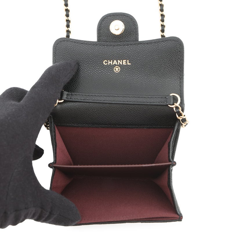 シャネル チェーンウォレット マトラッセ ココマーク カードケース ミニ キャビアスキン AP0238 CHANEL 財布 黒
