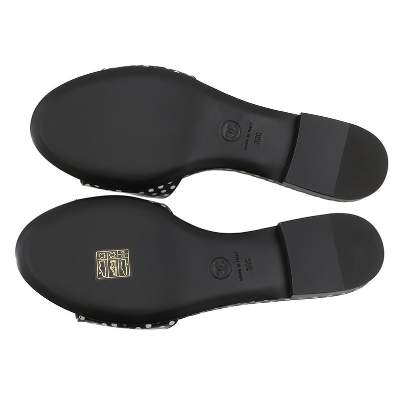 シャネル サンダル ココマーク  カメリア ドット ラムスキン レディースサイズ38C G45499 靴 ミュール 黒 白