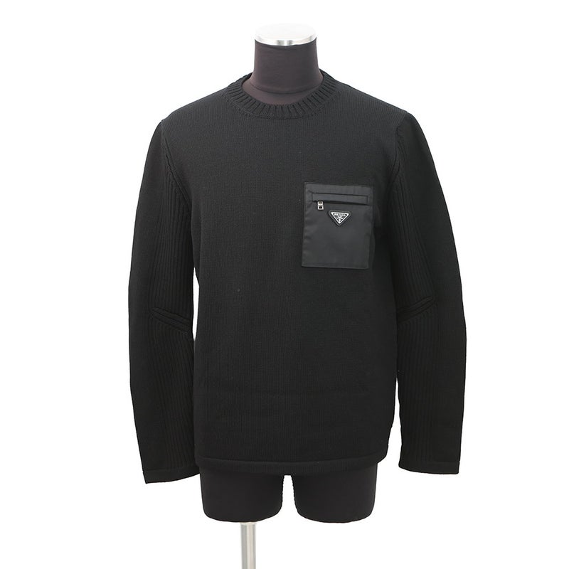 プラダ ニット トライアングルロゴ セーター ウール メンズサイズ52 UMB049 PRADA トップス 黒