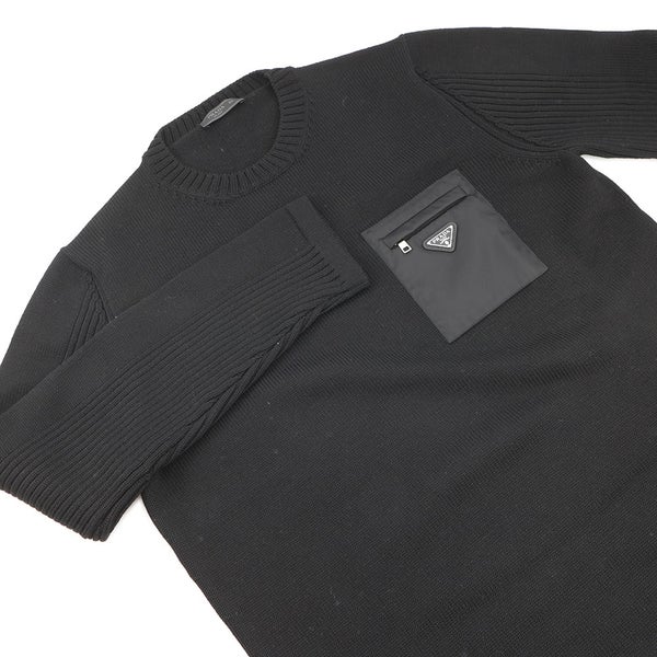 プラダ ニット トライアングルロゴ セーター ウール メンズサイズ52 UMB049 PRADA トップス 黒