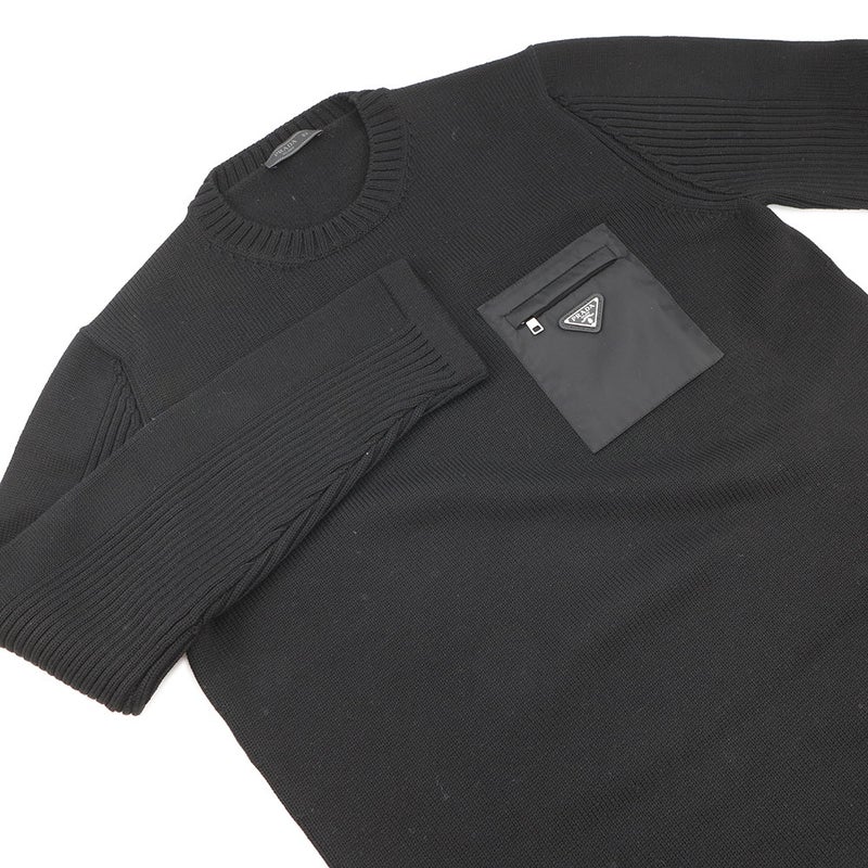 プラダ ニット トライアングルロゴ セーター ウール メンズサイズ52 UMB049 PRADA トップス 黒