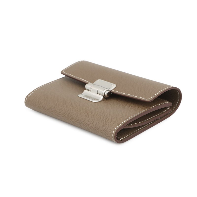 エルメス 三つ折り財布 シャルニエール コンパクト エトゥープ/シルバー金具 ヴォーマダム K刻印 財布