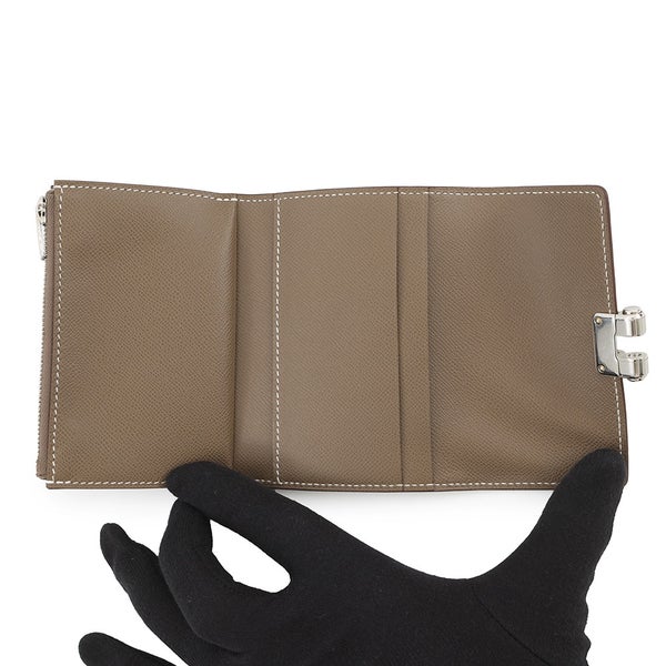 エルメス 三つ折り財布 シャルニエール コンパクト エトゥープ/シルバー金具 ヴォーマダム K刻印 財布