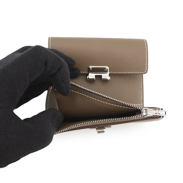 エルメス 三つ折り財布 シャルニエール コンパクト エトゥープ/シルバー金具 ヴォーマダム K刻印 財布