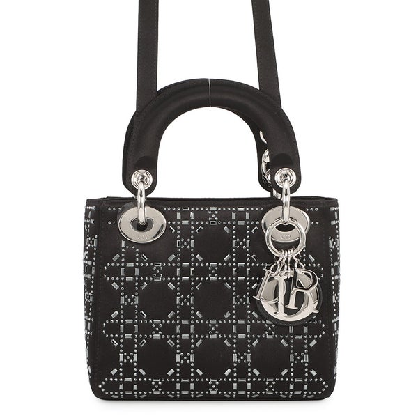 クリスチャン・ディオール ハンドバッグ レディディオール カナージュ ミニ ビジュー サテン M0500PRTC 2way 黒