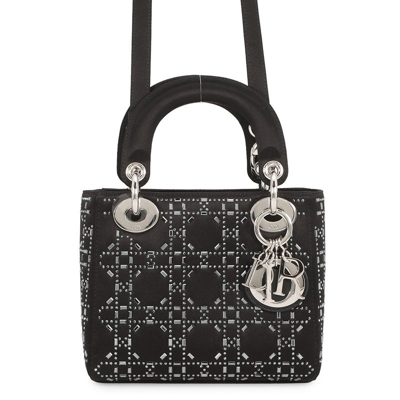 クリスチャン・ディオール ハンドバッグ レディディオール カナージュ ミニ ビジュー サテン M0500PRTC 2way 黒
