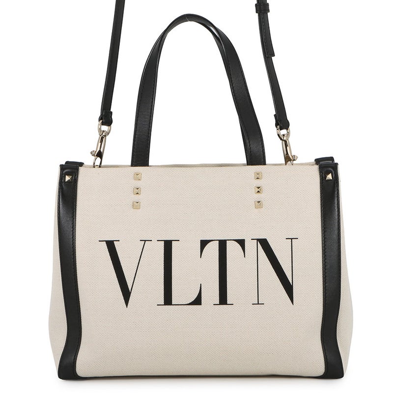 ヴァレンティノガラヴァーニ トートバッグ VLTNロゴ スタッズ  キャンバス レザー UW2B0H19FWB VALENTINO 2way