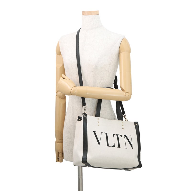 ヴァレンティノガラヴァーニ トートバッグ VLTNロゴ スタッズ  キャンバス レザー UW2B0H19FWB VALENTINO 2way