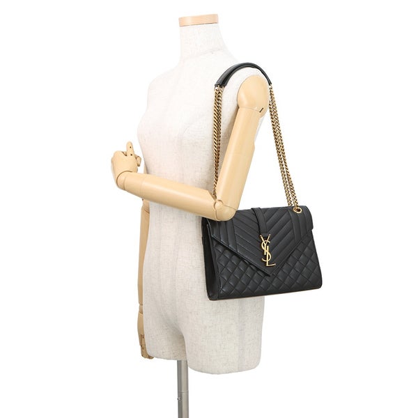 サンローランパリ チェーンショルダーバッグ エンベロープ ミディアム ラムスキン 600185 2way 黒